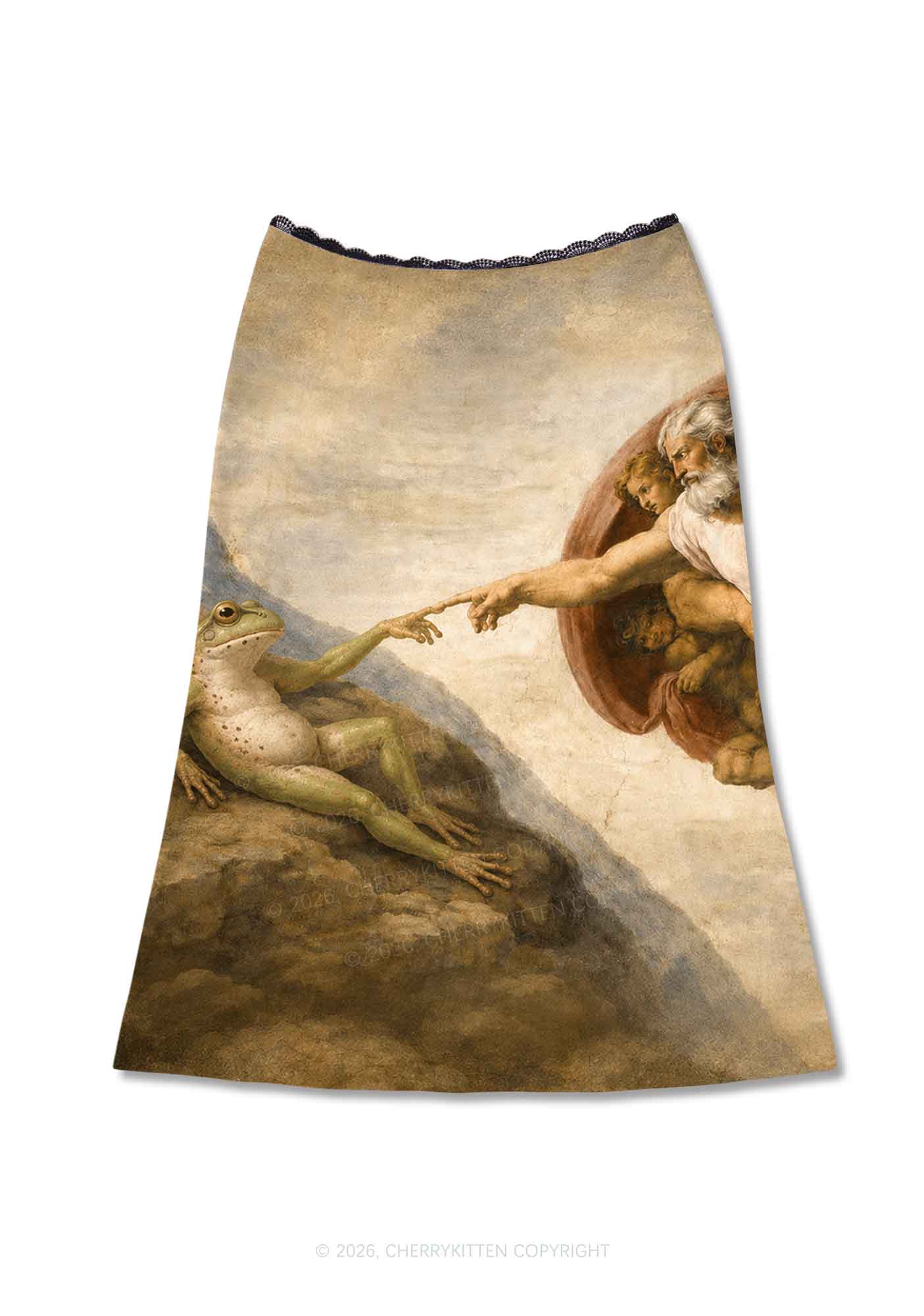 God Hand Touching Frog Y2K Print Midi Skirt Cherrykitten