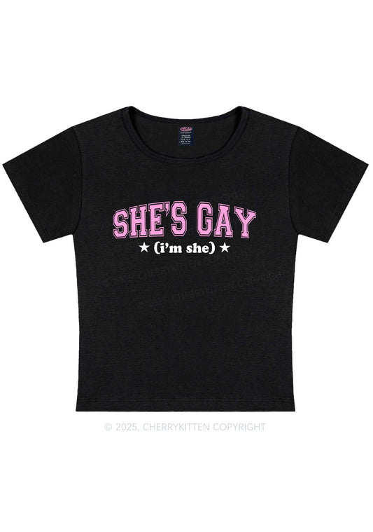 She Is Gay Y2K Baby Tee Cherrykitten