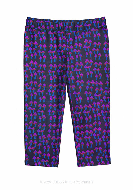 Blue Mushroom Y2K Print Capri Pants Cherrykitten
