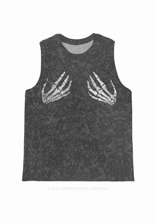 Skeleton Hand Txts Y2K Mesh Muscle Tank Cherrykitten