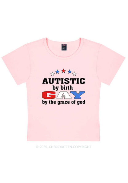 Autistic By Birth Gay Pride Y2K Baby Tee Cherrykitten