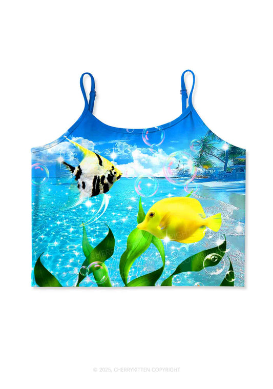 Tropical Fish Y2K Print Cami Crop Top Cherrykitten