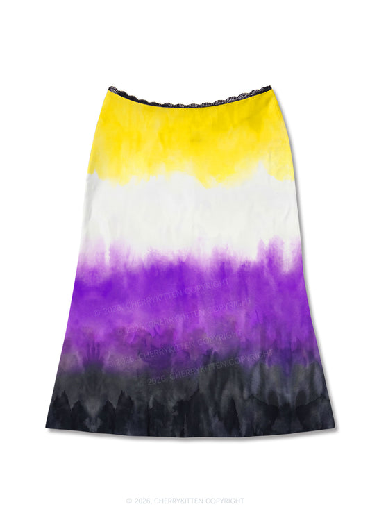 Nonbinary Tie Dye Pride Y2K Print Midi Skirt Cherrykitten