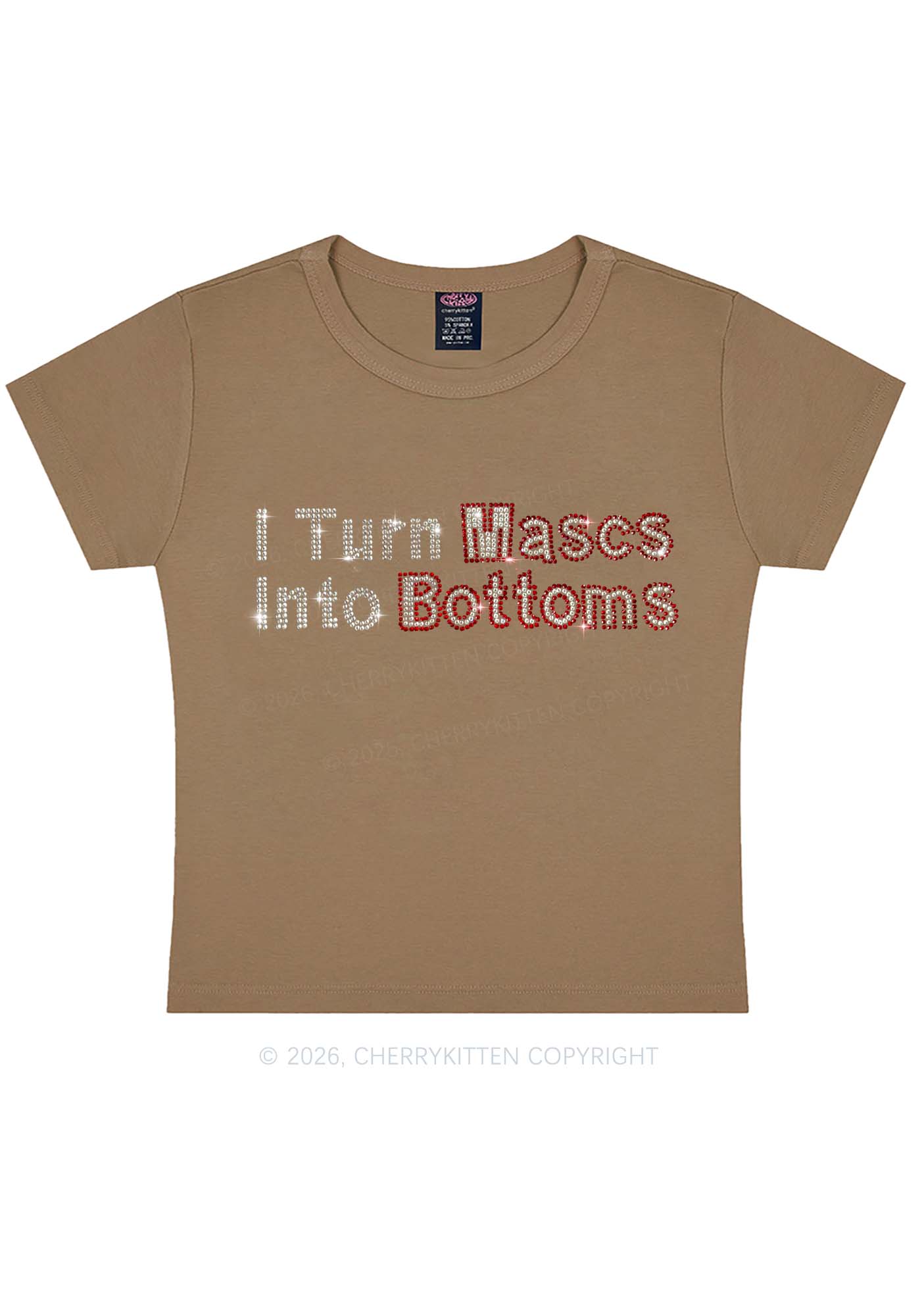 Rhinestone I Turn Mascs Into Bottoms Y2K Baby Tee Cherrykitten