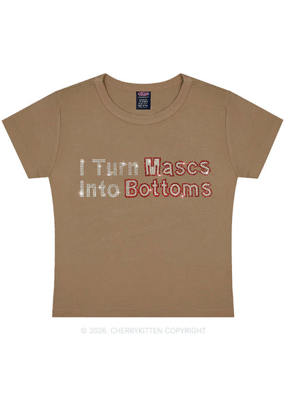 Rhinestone I Turn Mascs Into Bottoms Y2K Baby Tee Cherrykitten