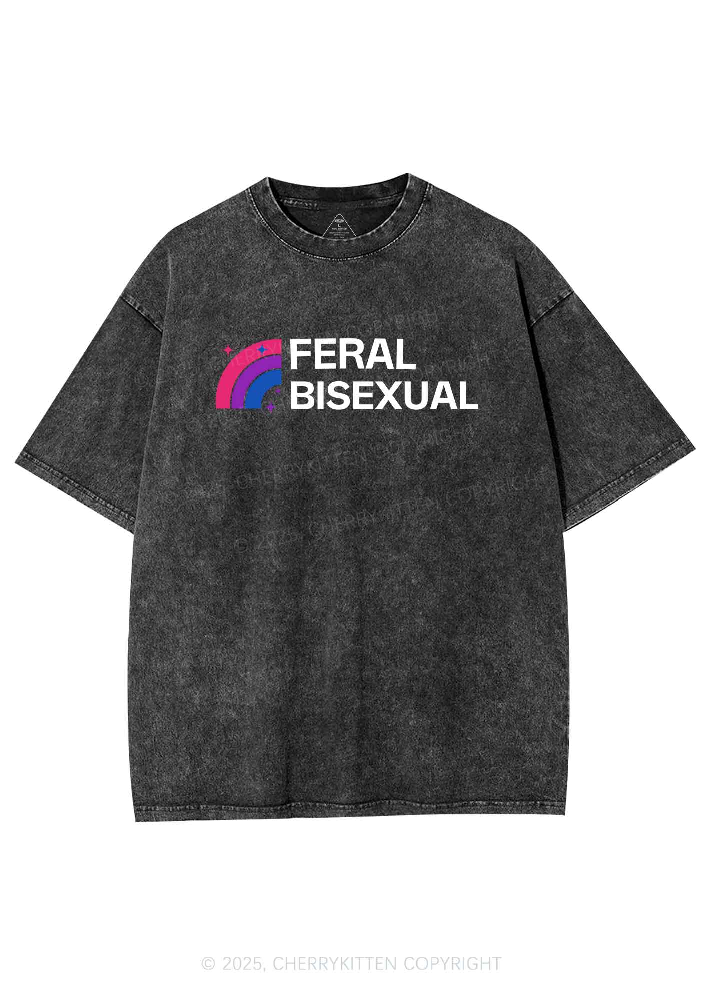 Feral Bisexual Pride Y2K Shirts Washed Tee Cherrykitten