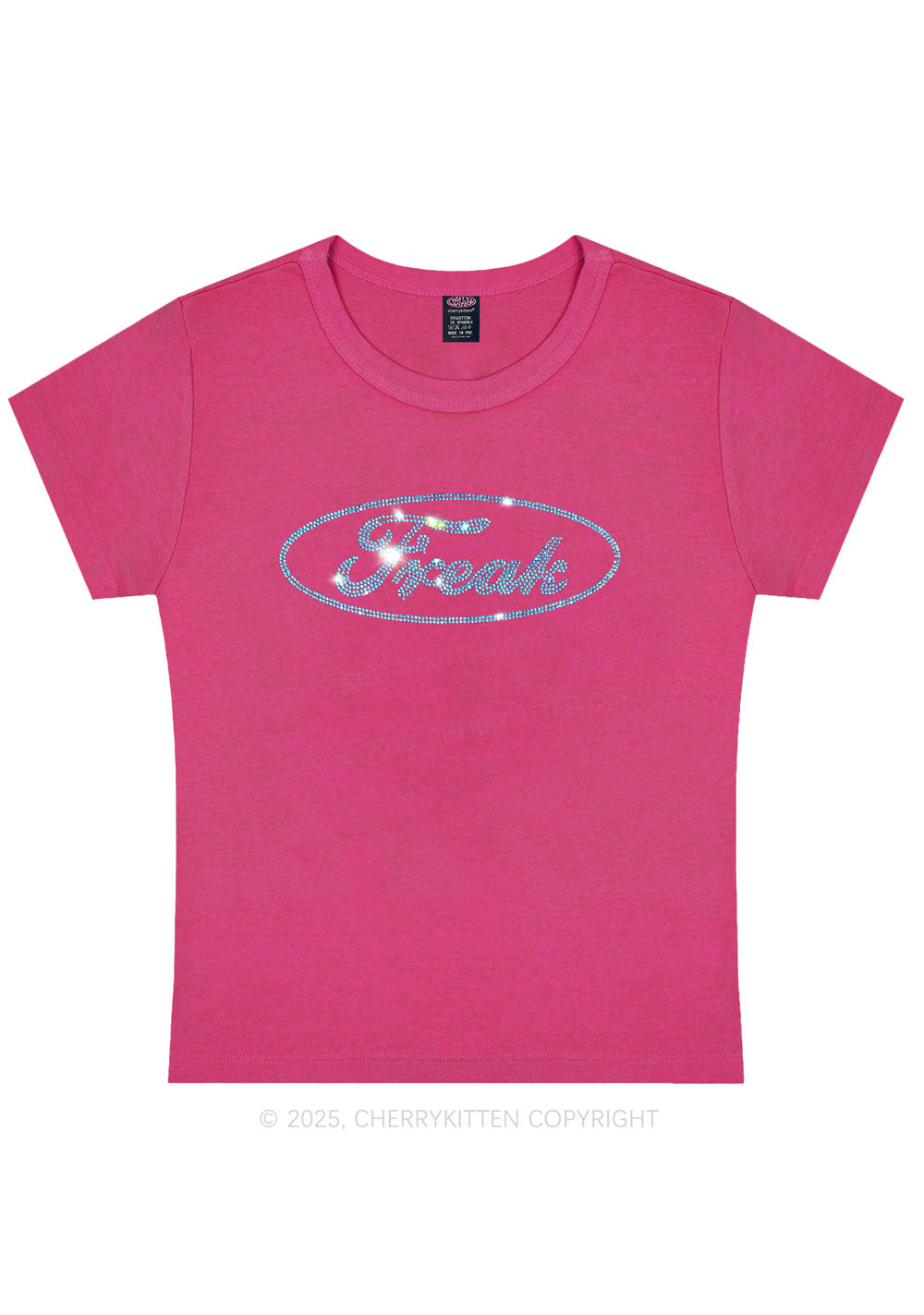 Rhinestone Oval Freak Y2K Baby Tee Cherrykitten