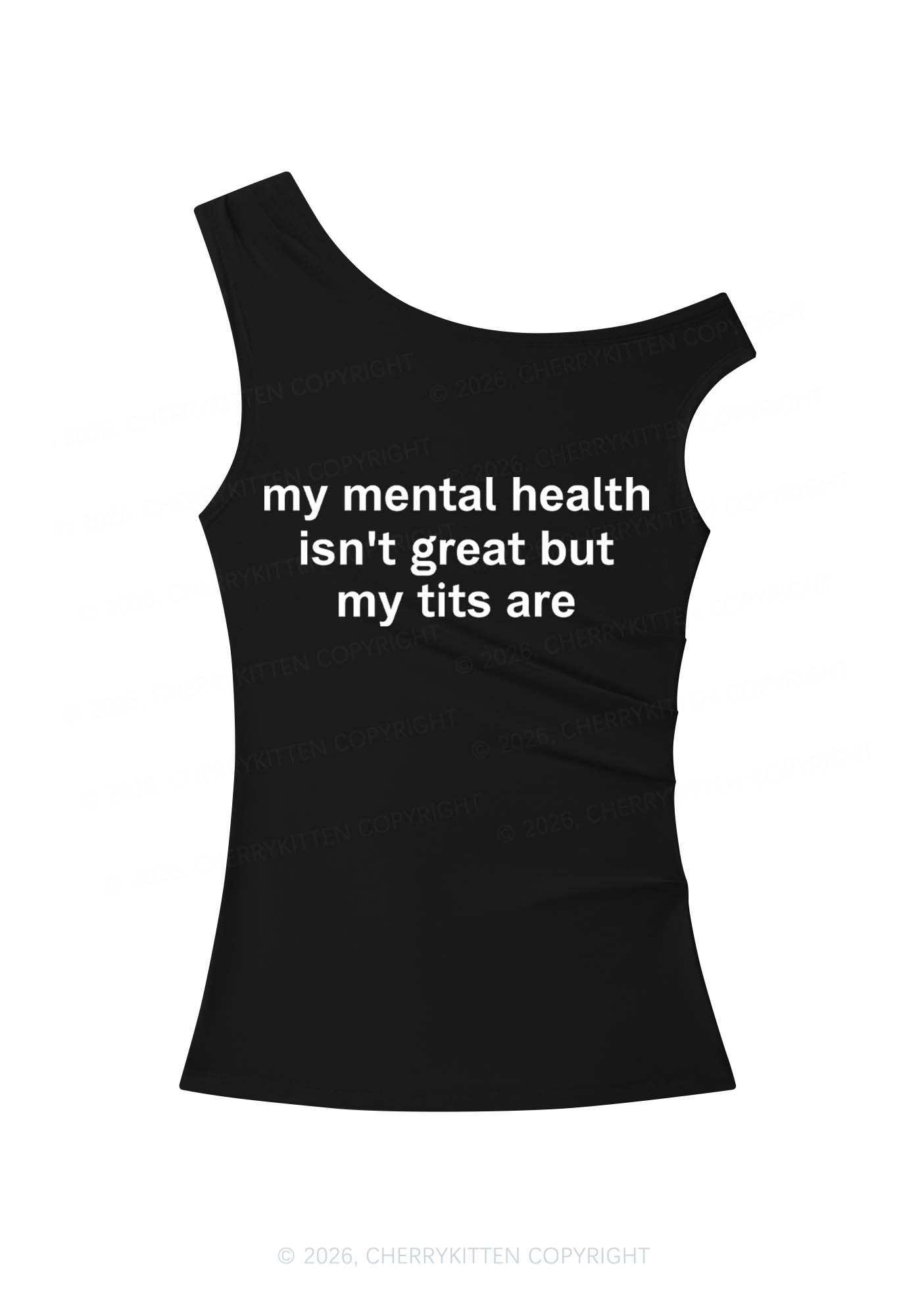 My Mental Health Isnt Great Y2K Off Shoulder Tank Top Cherrykitten