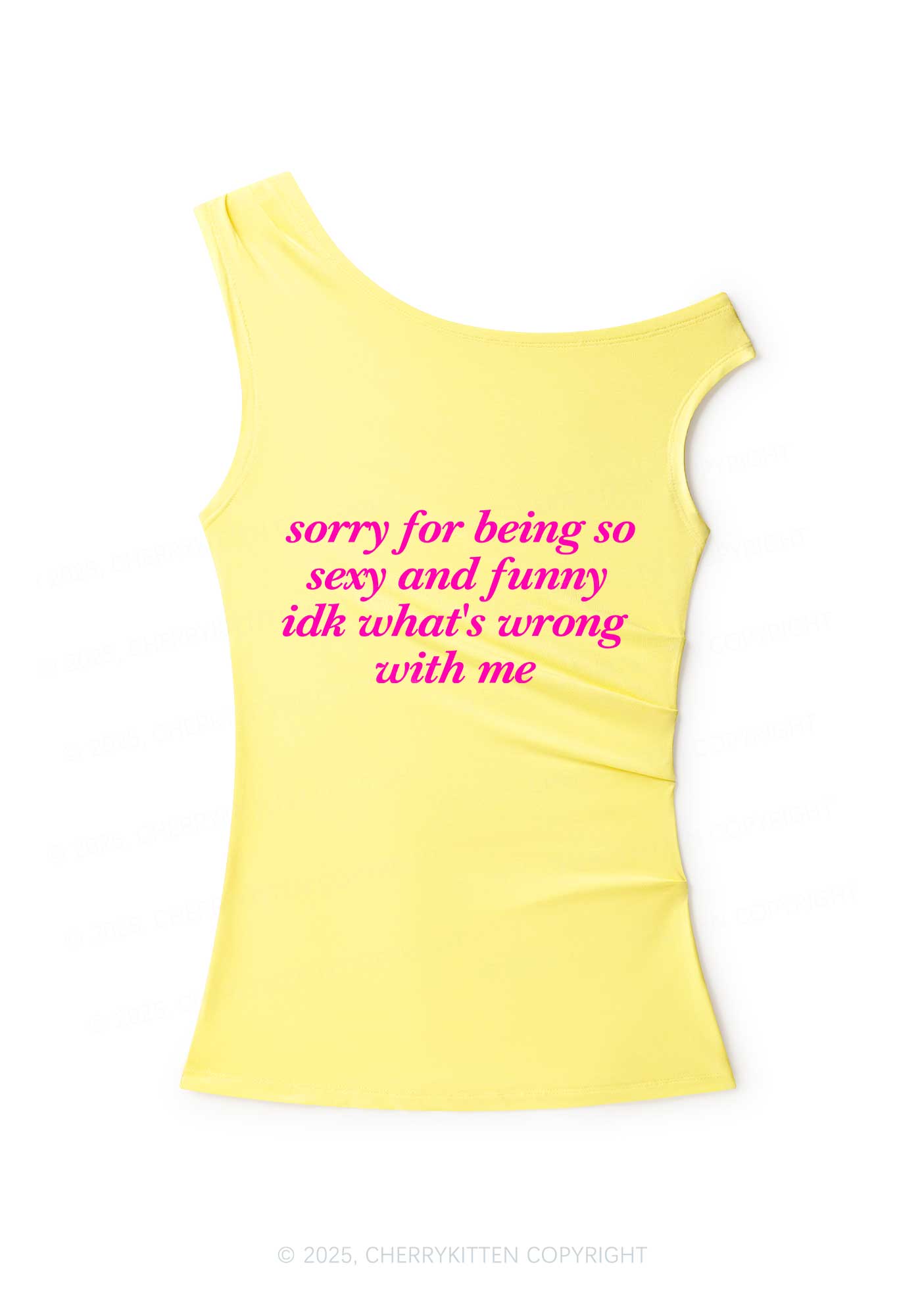 Sorry For Being So Funny Y2K Off Shoulder Tank Top Cherrykitten