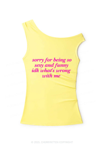 Sorry For Being So Funny Y2K Off Shoulder Tank Top Cherrykitten