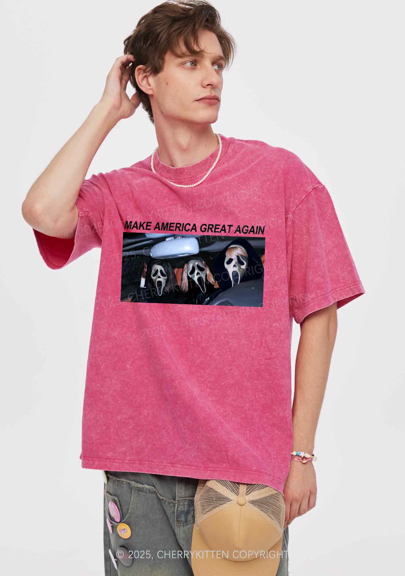 Halloween Ghost Make America Great Again Y2K Shirts Washed Tee Cherrykitten