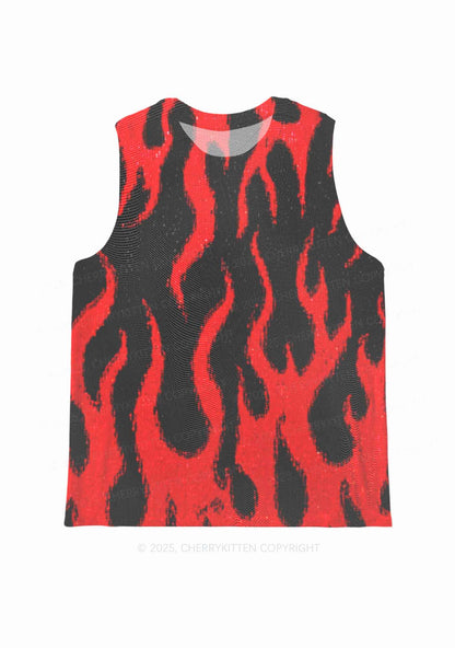 Glitter Flame Y2K Mesh Muscle Tank Cherrykitten
