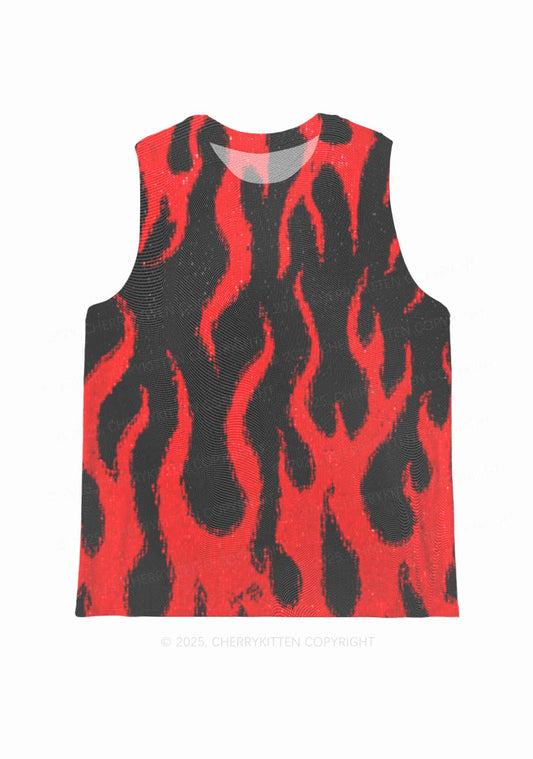 Glitter Flame Y2K Mesh Muscle Tank Cherrykitten