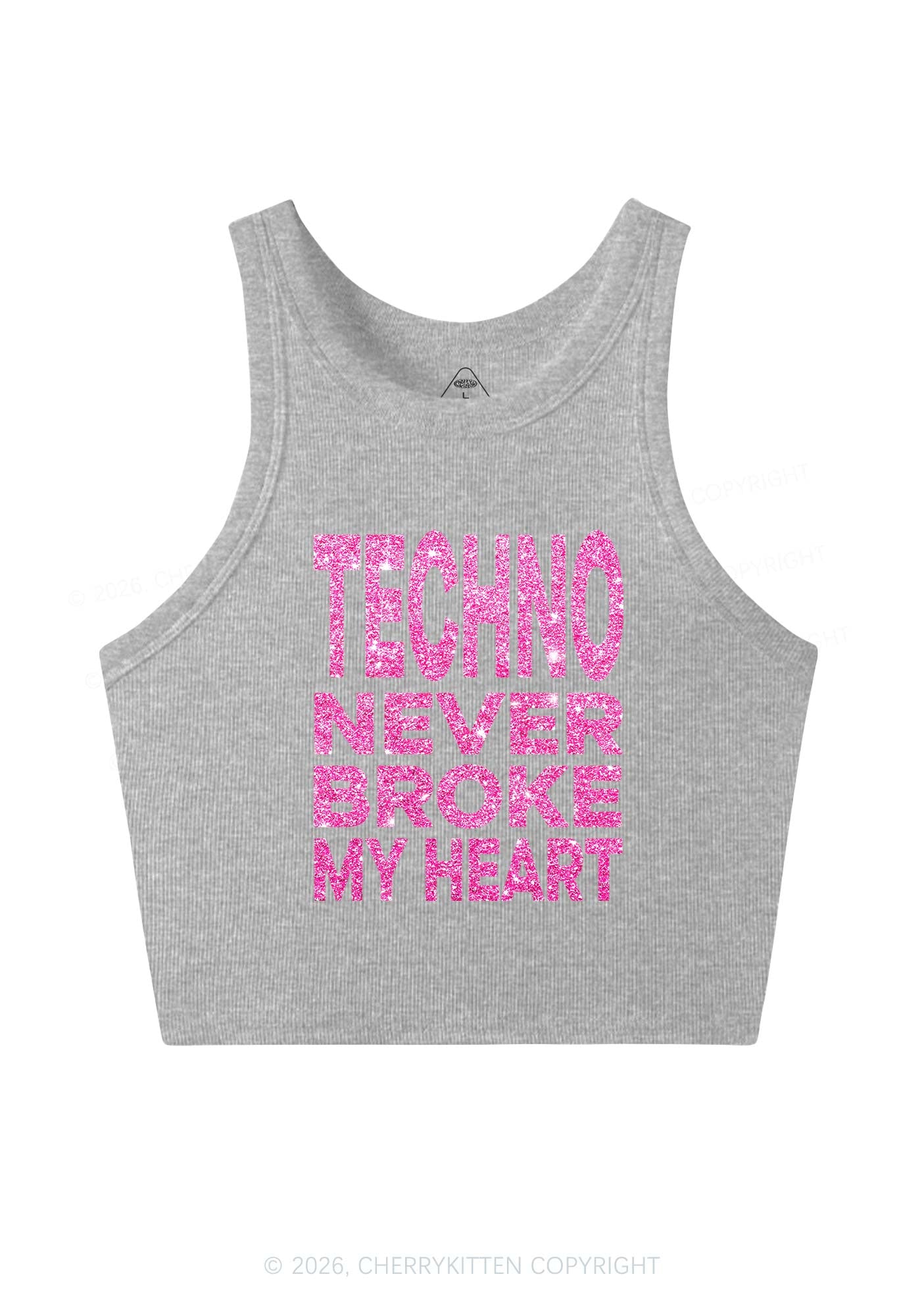 Glitter Techno Heart Y2K Crop Tank Top Cherrykitten