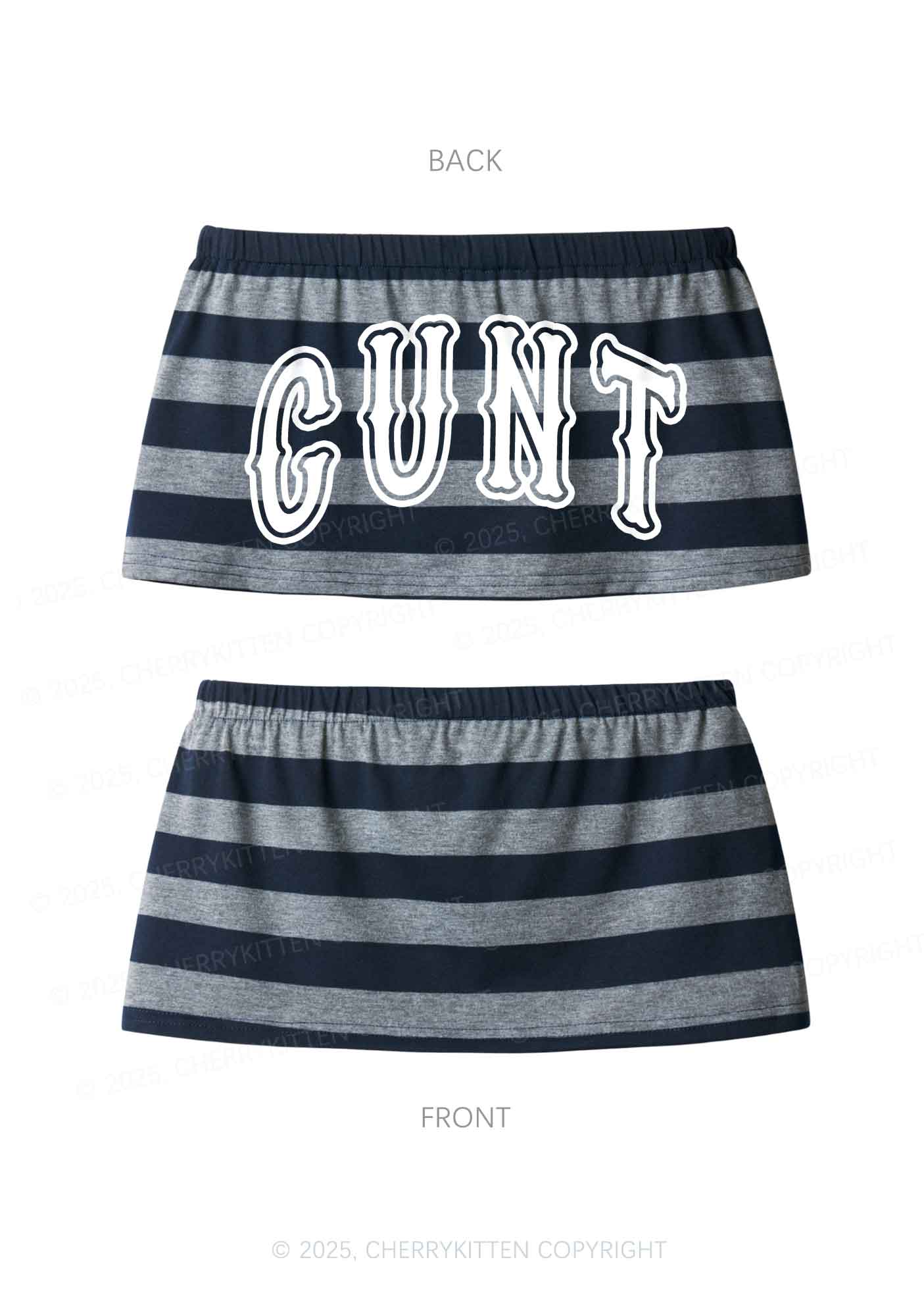 Gothic Cxxt Y2K Navy Grey Striped Mini Skirt Cherrykitten