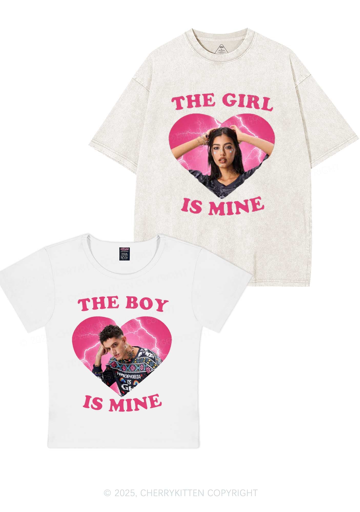 Custom Boy Girl Is Mine Y2K Valentine's Day Couple Shirt Cherrykitten