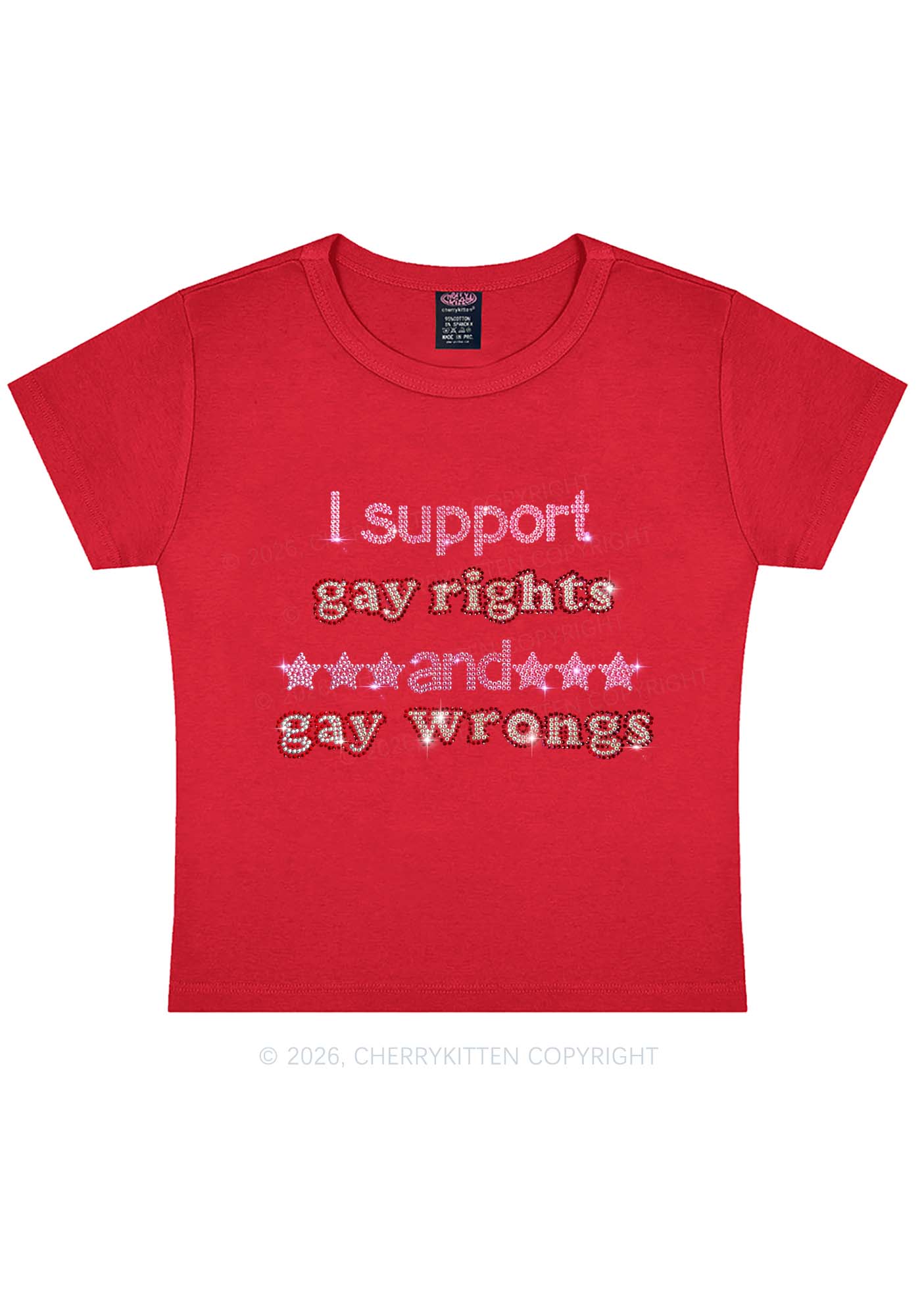 Rhinestone I Support Gay Rights Y2K Baby Tee Cherrykitten