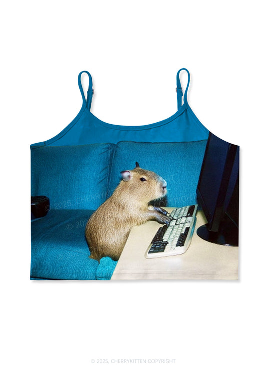 Keyboard Capybara Y2K Print Cami Crop Top Cherrykitten