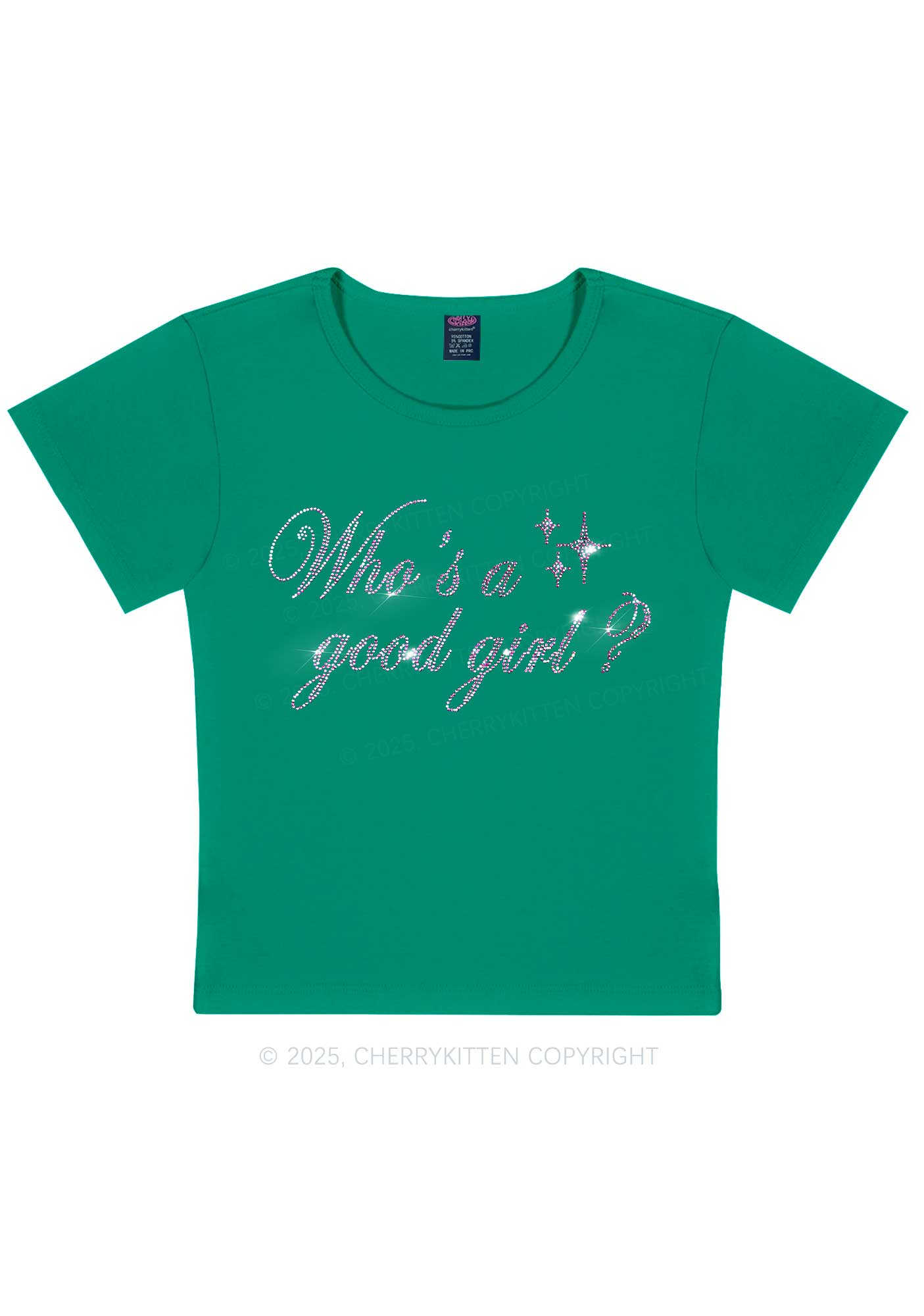 Rhinestone Whos A Good Girl Y2K Baby Tee Cherrykitten