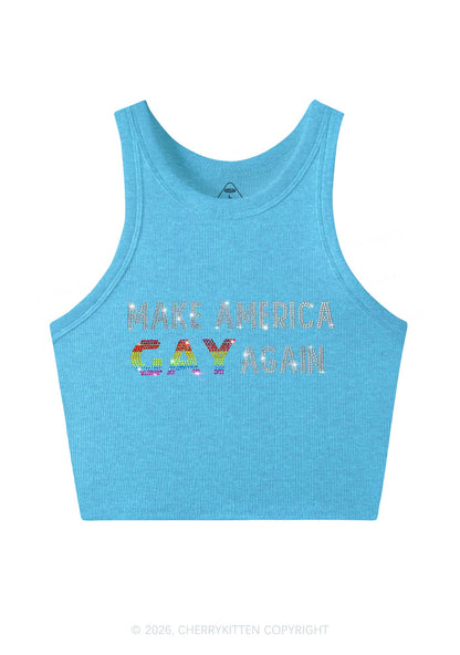 Rhinestone Make America Gay Again Pride Y2K Crop Tank Top Cherrykitten