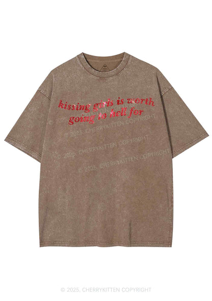 Rhinestone Kissing Girls is Worth Pride Y2K Shirts Washed Tee Cherrykitten
