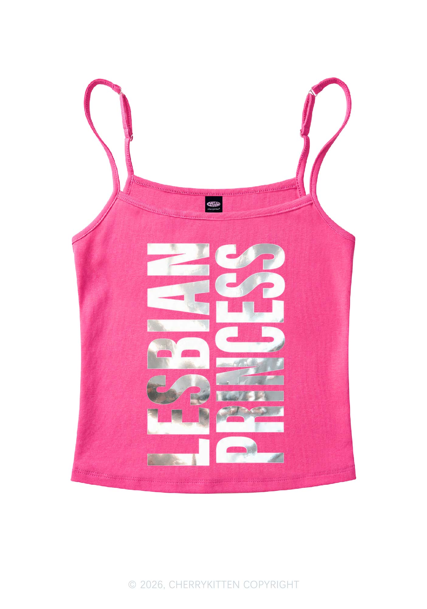 Lesbian Princess Pride Silver Foil Printed Y2K Spaghetti Strap Cami Cherrykitten