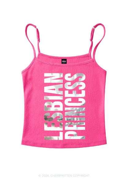 Lesbian Princess Pride Silver Foil Printed Y2K Spaghetti Strap Cami Cherrykitten