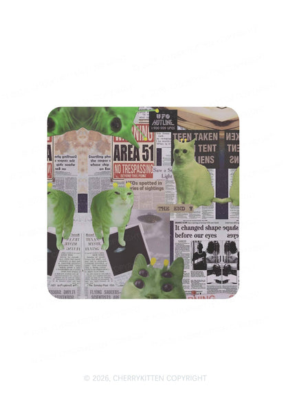 Green Alien Kitten Y2K Soft Magnetic Refrigerator Magnet Cherrykitten