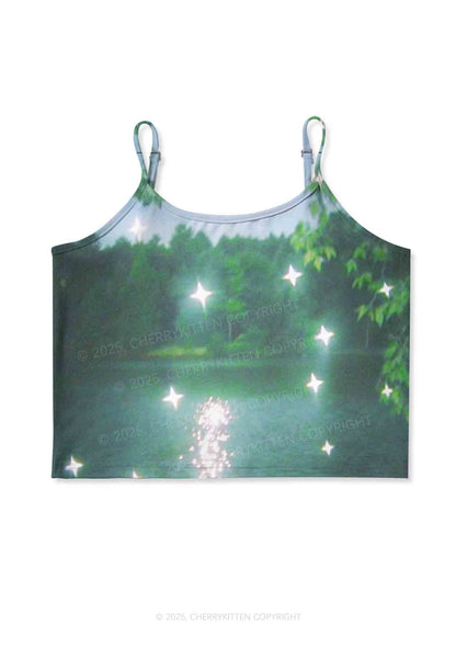 Forest Lake Y2K Print Cami Crop Top Cherrykitten
