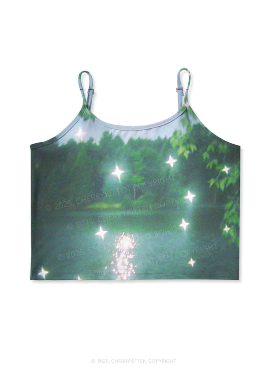 Forest Lake Y2K Print Cami Crop Top Cherrykitten
