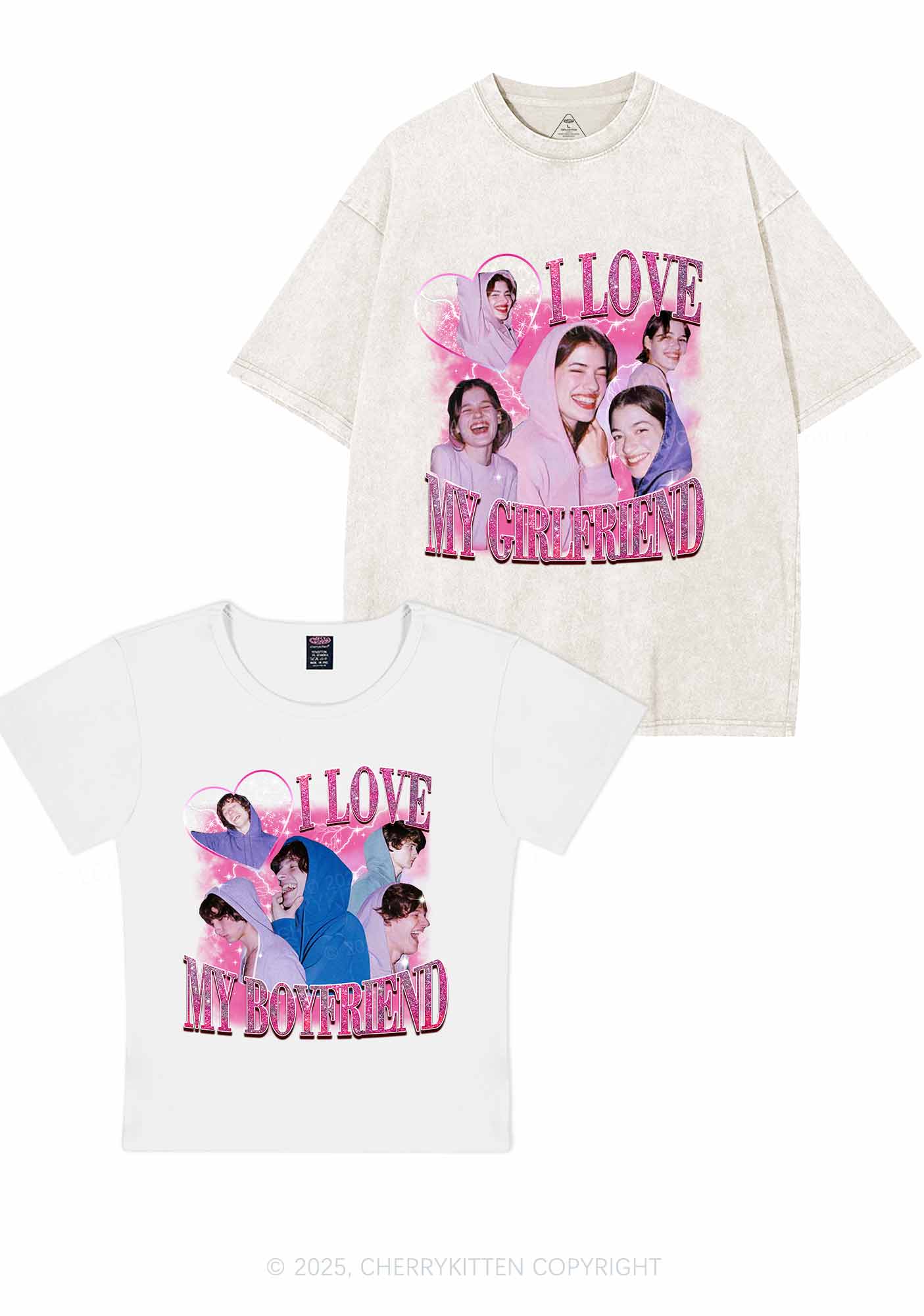 Custom Photos I Love GF BF Y2K Valentine's Day Couple Shirt Cherrykitten