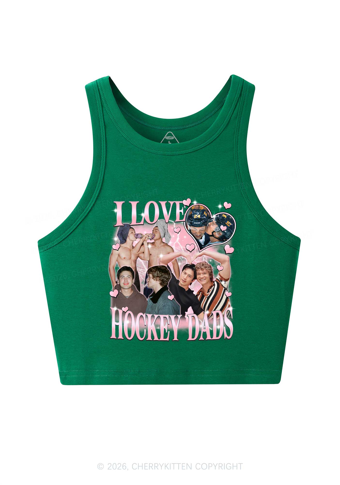 Pink Heart I Love Hockey Dads HR Y2K Crop Tank Top Cherrykitten