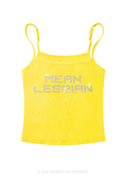 Rhinestone Mean Lesbian Pride Y2K Spaghetti Strap Cami Cherrykitten