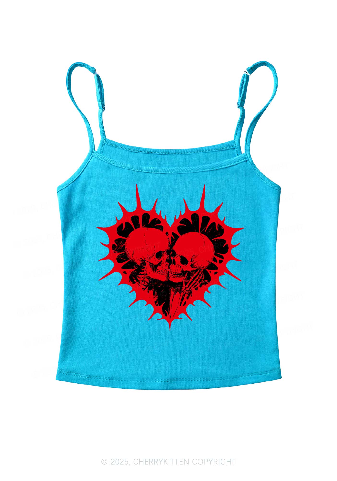 Spiked Heart Skulls Valentine's Day Y2K Spaghetti Strap Cami Cherrykitten