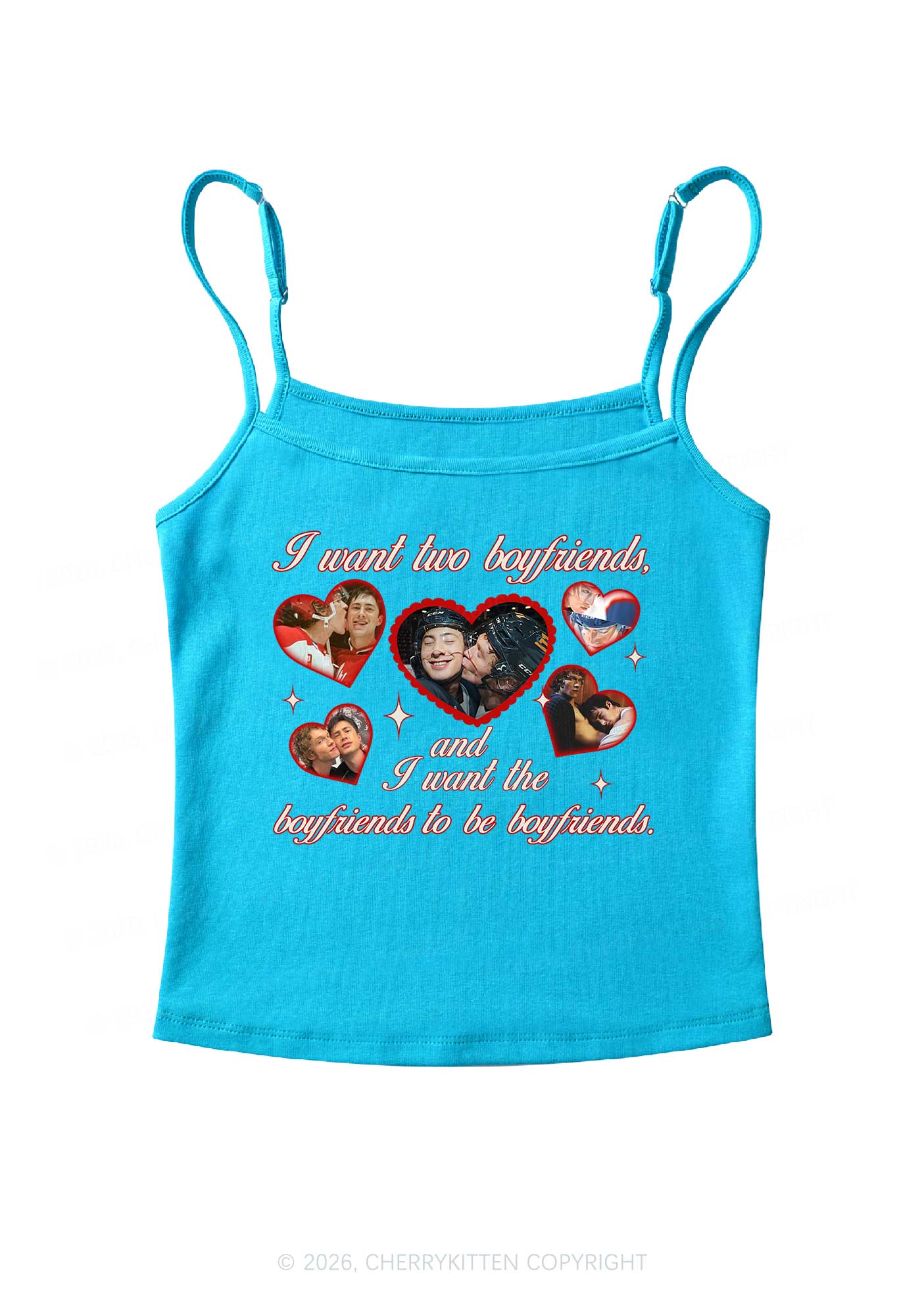 I Want Two Boyfriends HR Y2K Spaghetti Strap Cami Cherrykitten