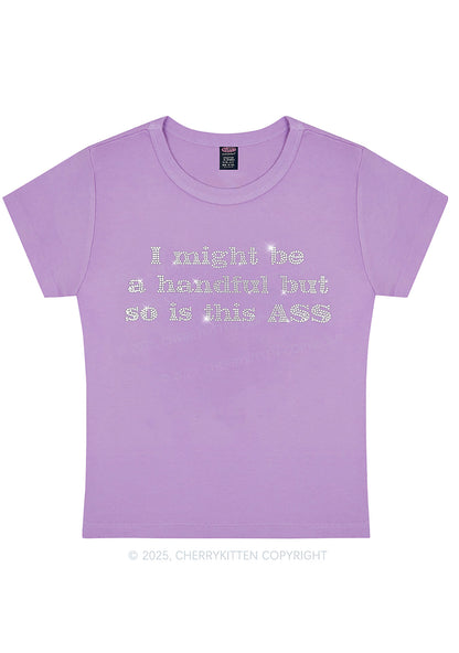Curvy Rhinestone I Might Be Handful Y2K Baby Tee Cherrykitten