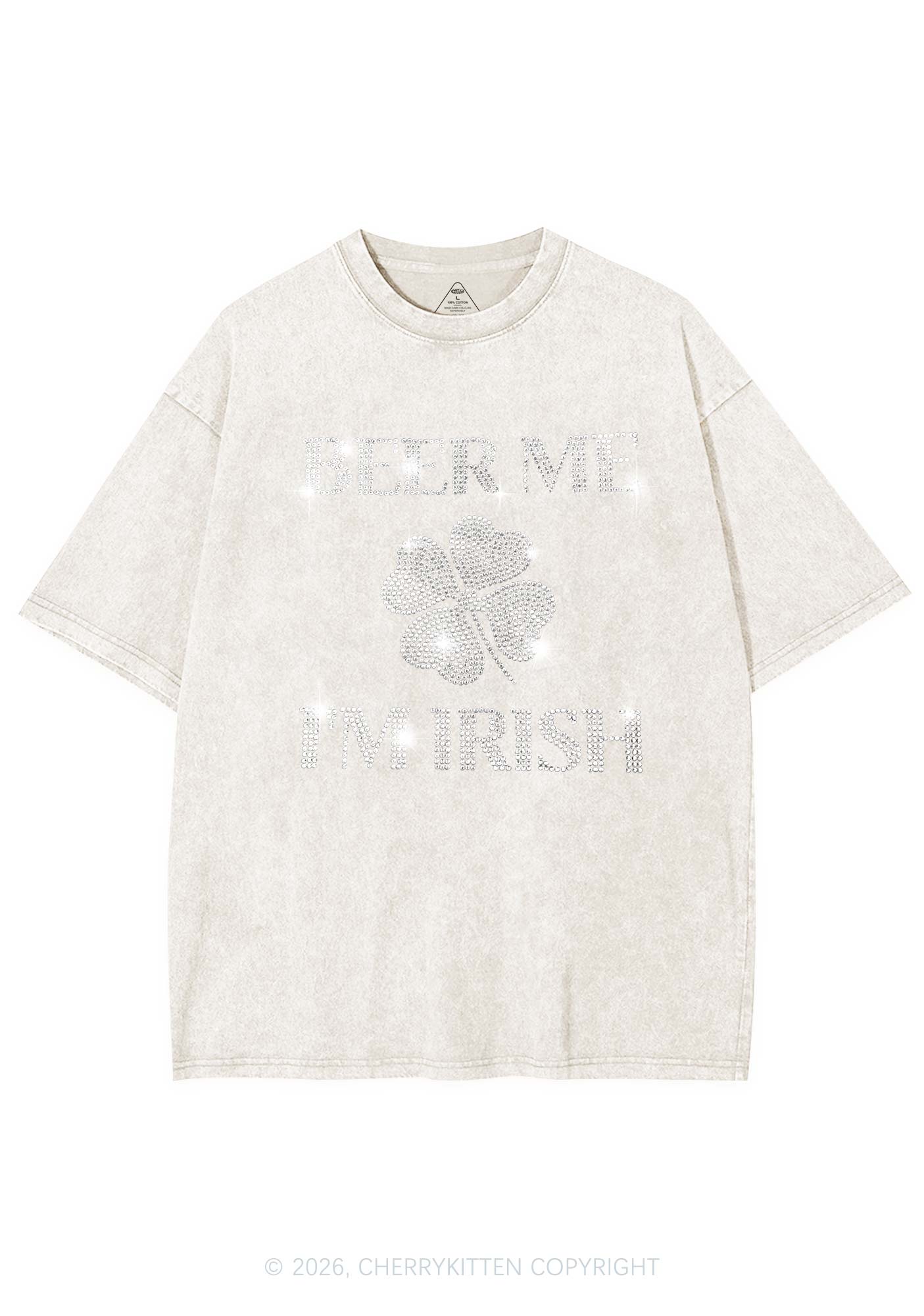 Rhinestone Beer Me Im Irish St Patricks Y2K Shirts Washed Tee Cherrykitten