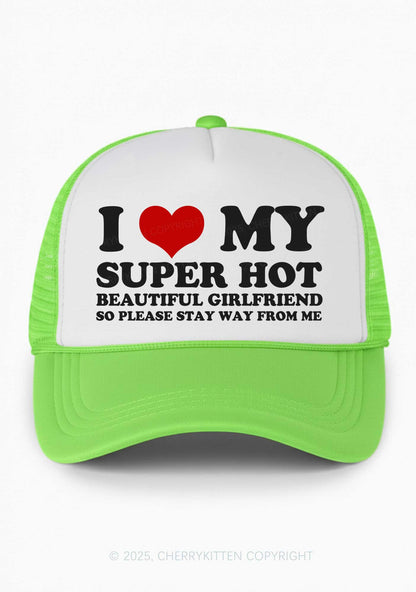 Love My Super Hot GF Valentine's Day Y2K Colorblock Trucker Hat Cherrykitten