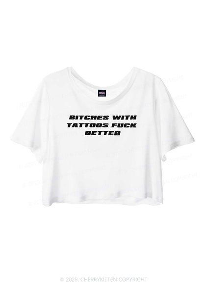 Bxxches With Tattoos Fxxk Better Y2K Sheer Crop Tee Cherrykitten