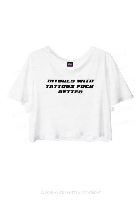 Bxxches With Tattoos Fxxk Better Y2K Sheer Crop Tee Cherrykitten
