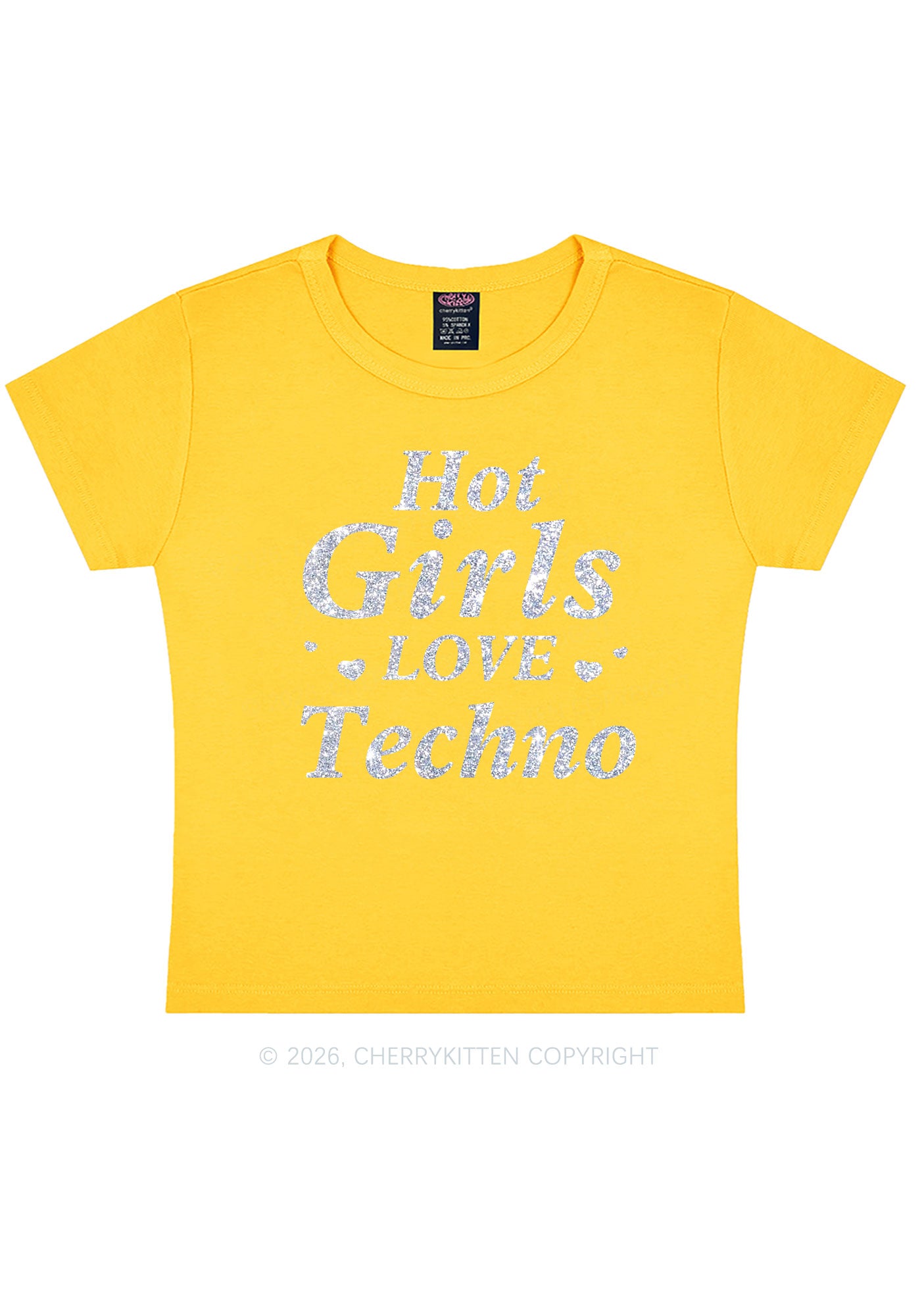 Glitter Hot Girls Love Techno Y2K Baby Tee Cherrykitten
