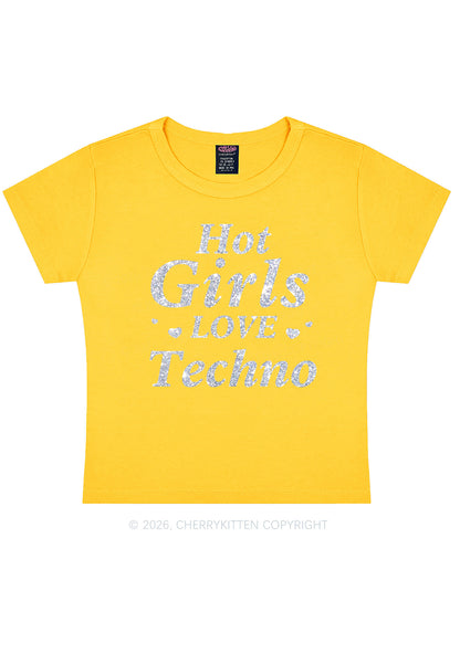 Glitter Hot Girls Love Techno Y2K Baby Tee Cherrykitten