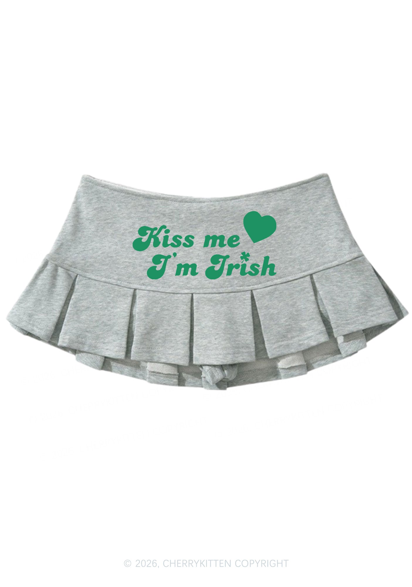 Kiss Me I'm Irish St Patricks Y2K Mini Pleated Skirts Cherrykitten