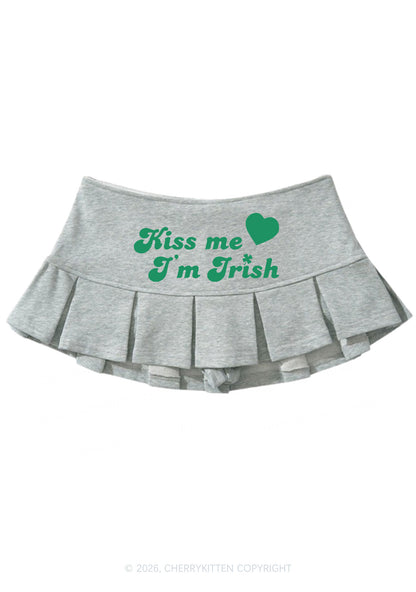 Kiss Me I'm Irish St Patricks Y2K Mini Pleated Skirts Cherrykitten