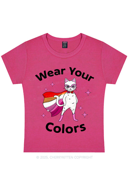 Lesbian Flag Cat Pride Y2K Baby Tee Cherrykitten