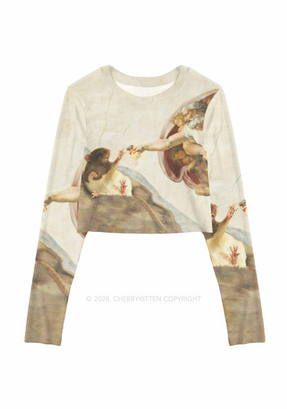 God And Rat Y2K Mesh Long Sleeve Crop Top Cherrykitten