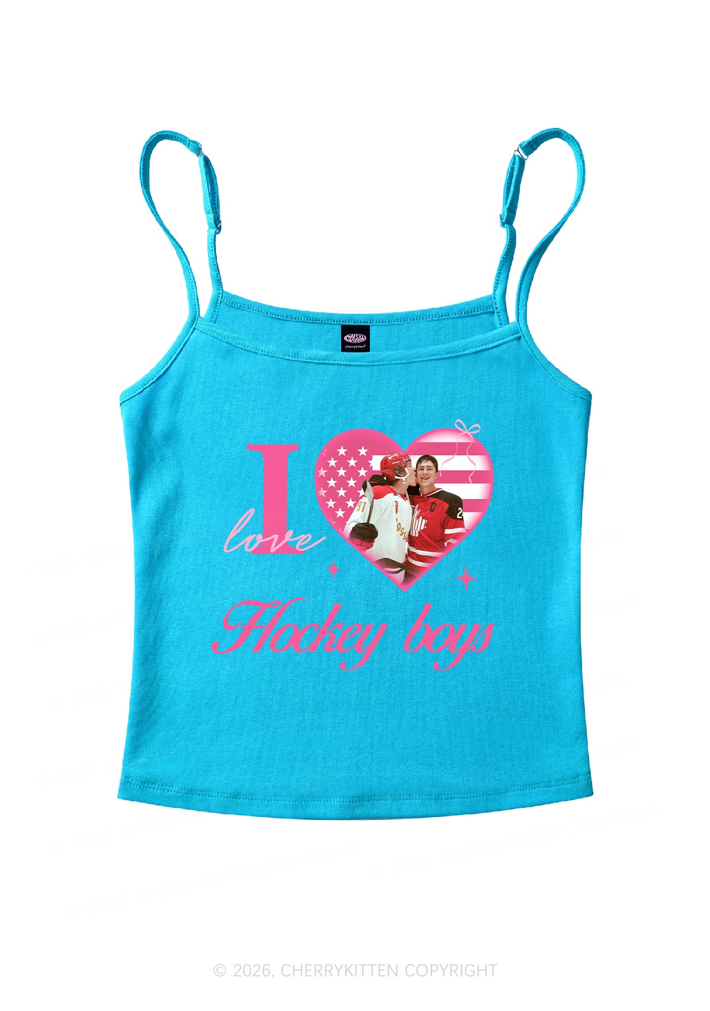 I Love US Hockey Boys HR Y2K Spaghetti Strap Cami Cherrykitten