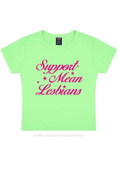 Support Mean Leabians Pride Y2K Baby Tee Cherrykitten