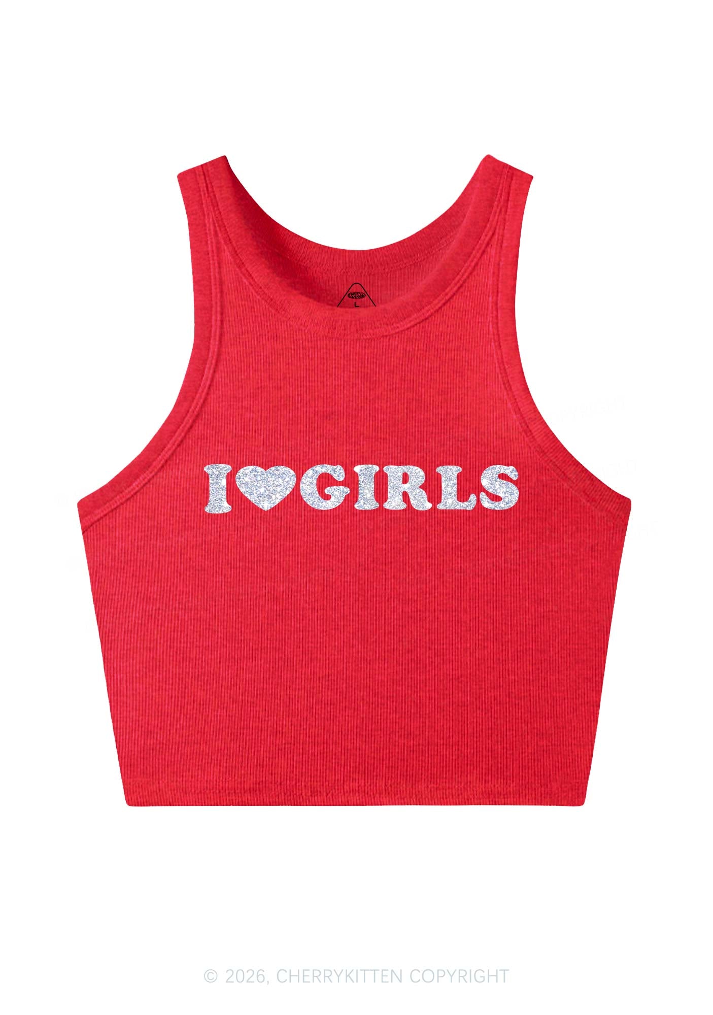 Glitter I Love Girls Pride Y2K Crop Tank Top Cherrykitten