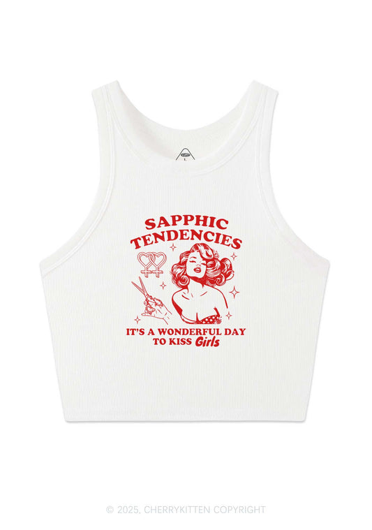 Sapphic Tendencies Kiss Girls Y2K Crop Tank Top Cherrykitten
